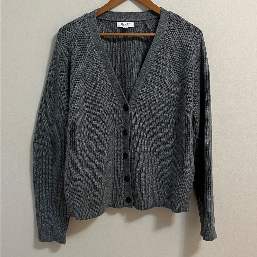 Cardigan Sweater Button Up Plus Size 2XL Knit Casual Gray V Neck Old Money